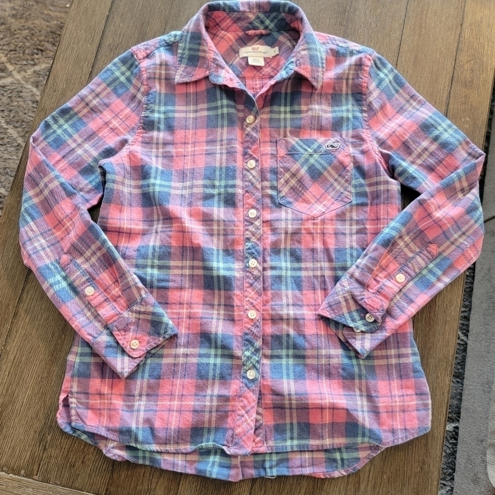 Vineyard Vines Pink Plaid Button Down Top 0